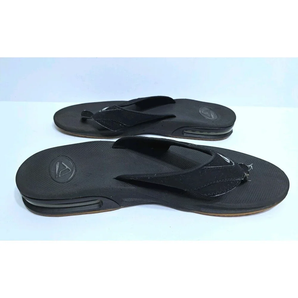 Reef Fanning Flip Flops Men's 11-12 Leather Sandals Black Bottle Opener Beach